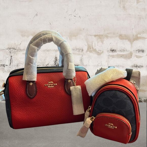 Coach NWT Mini Rowan Crossbody Bag In Colorblock Signature Canvas with Keychain - Picture 1 of 11